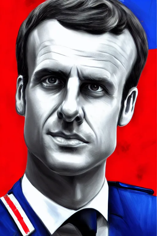 Prompt: policeman emmanuel macron, highly detailed, digital art, sharp focus, trending on art station