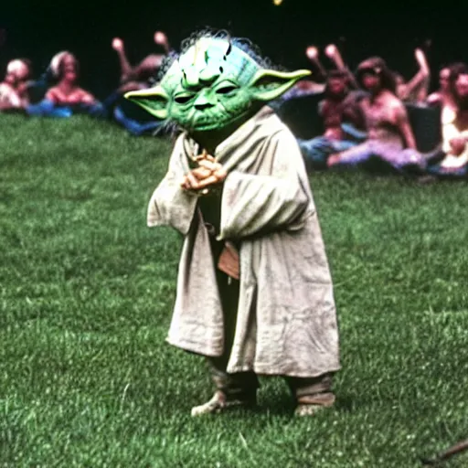 Image similar to yoda performing at woodstock