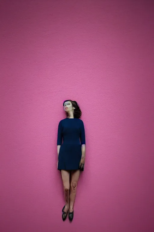Prompt: a surreal portrait of a woman stuck in a pink wall in the style of brooke didonato, editorial fashion photography from vogue magazine, full shot, nikon d 8 1 0, ƒ / 2. 5, focal length : 8 5. 0 mm, exposure time : 1 / 8 0 0, iso : 2 0 0