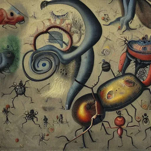 Prompt: mathematical equations painted by bosch, creatures crawling on equations, oil paint, hyperrealistic, surreal, collection of louvre