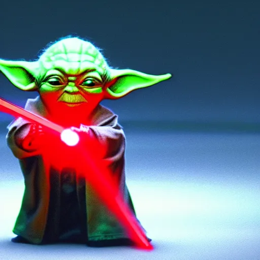 Prompt: Yoda holding a red light saber, 4k, 8k