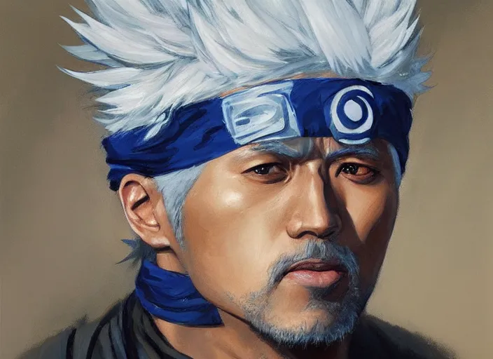 Image similar to a highly detailed beautiful portrait of kakashi hatake, by gregory manchess, james gurney, james jean