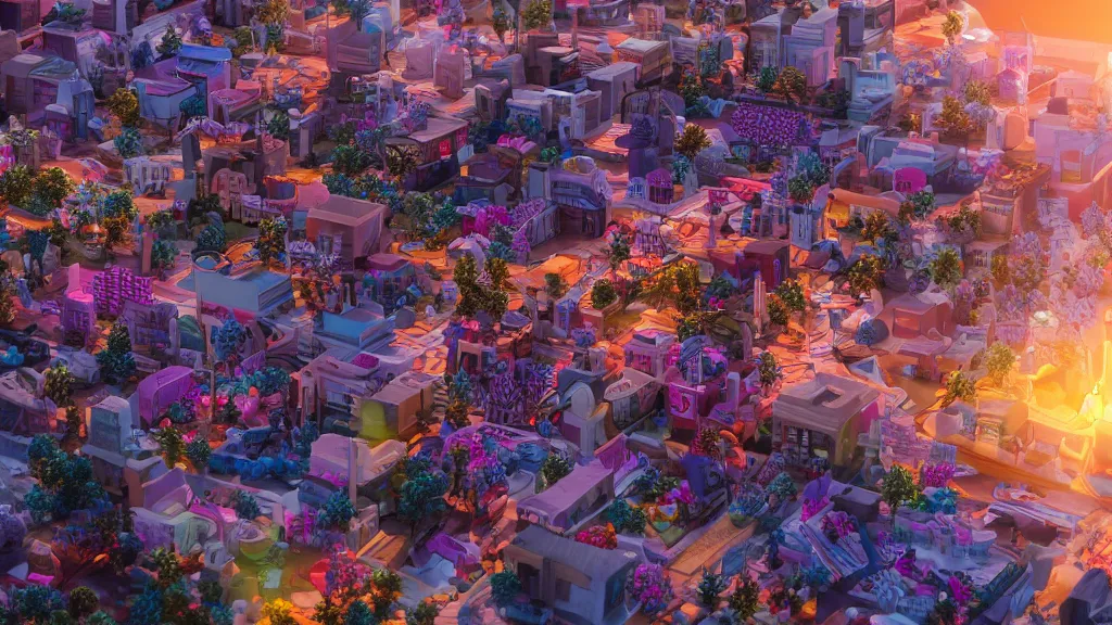 Prompt: a beautiful photograph of barbies city, sunset lighting, rim light, hyper realistic, 1 0 5 mm, cinematic frame