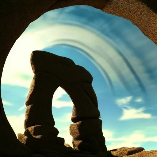 Image similar to stargate made of stone that form a circle, cinematic view, epic sky, highly detailed