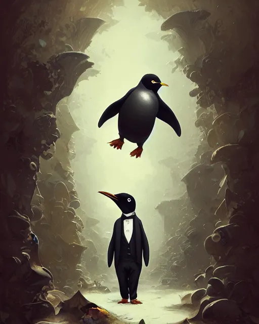 Image similar to anthropomorphic art of a detective penguin, victorian inspired clothing by artgerm, victo ngai, ryohei hase, artstation. fractal papersand books. highly detailed digital painting, smooth, global illumination, fantasy art by greg rutkowsky, karl spitzweg