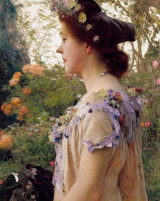 Image similar to queen elizabeth, portrait painting by richard schmid, edgar maxence, kehinde wiley, thomas moran, maxfield parrish, studio ghibli, loish, alphonse mucha, fashion photography