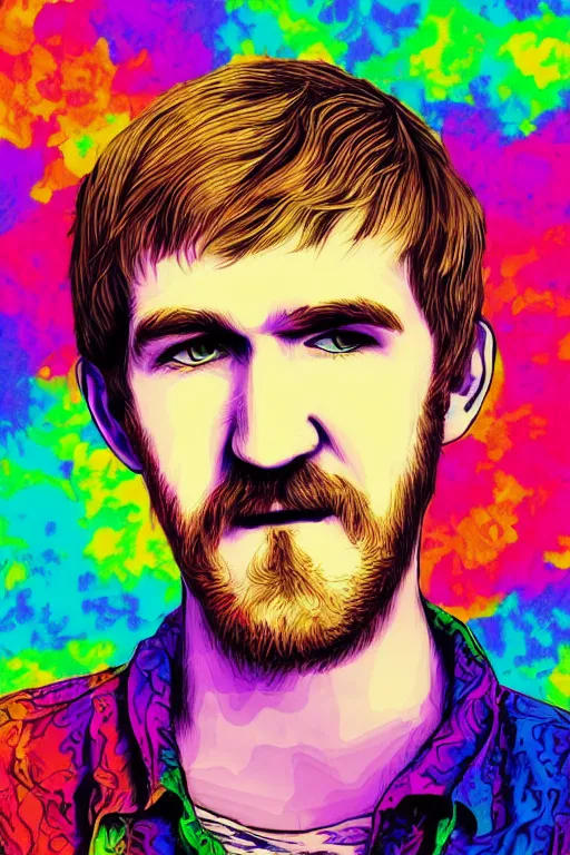 Image similar to inspirational style hope poster of bo burnham with beard, psychedelic colors, highly detailed, realistic, loving