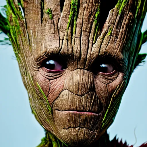 Image similar to groot as thor, photography, headshot, headpiece, female character, canon eos r 3, f / 1. 4, iso 2 0 0, 1 / 1 6 0 s, 8 k, raw, unedited, symmetrical balance, in - frame