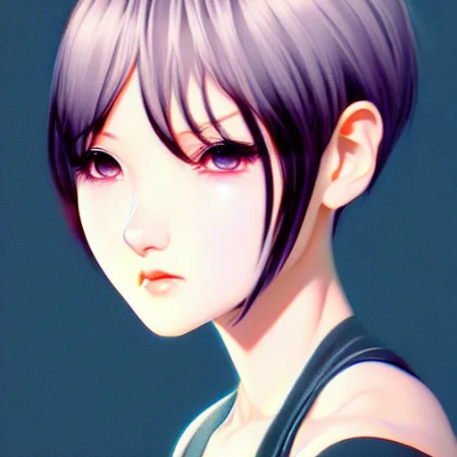 Image similar to cute girl short silky hair velvet film occlusion shadow specular reflection rim light unreal engine artstation pinterest art by hiroaki samura range murata and ilya kuvshinov intricate highly detailed 8 k art deco illustration realistic extremely beautiful shape of face neck shoulders eyes