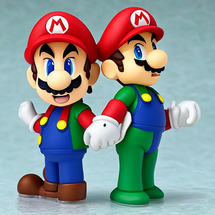 Image similar to Mario and Luigi, An anime Nendoroid of Mario and Luigi, figurine, detailed product photo