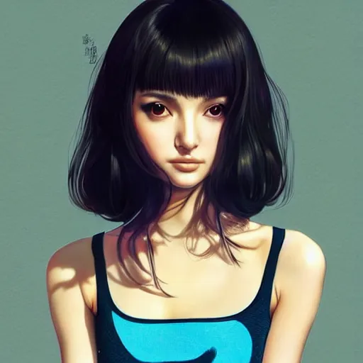 Prompt: a beautiful young japanese natalie portman alluring gravure model, wearing elaborate designer tank top, by akira toriyama and wlop and ilya kuvshinov and artgerm and, aesthetic, gorgeous, stunning, alluring, attractive, artstation, deviantart, pinterest, digital art