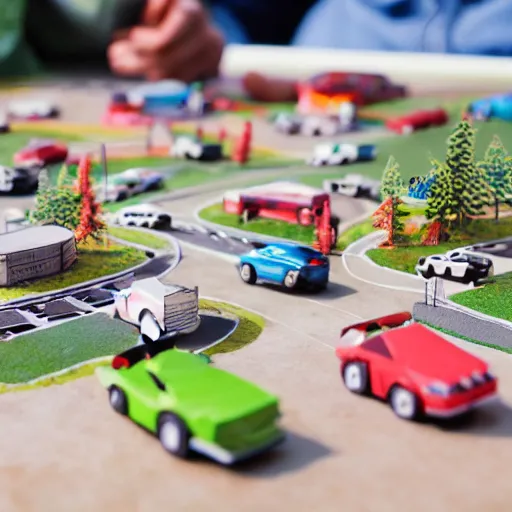 Image similar to paper craft diorama of a city with people and cars