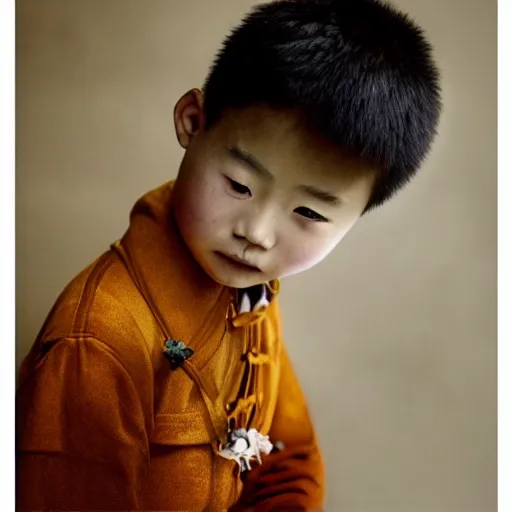 Image similar to a chinese boy, portrait photography, golden ratio, cinematography composition