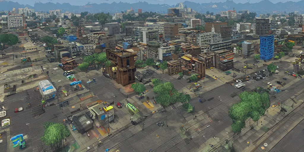 Prompt: guatemala city if it was a game like grand theft auto v with player view perspective, hud, with realistic visuals and award winning gameplay