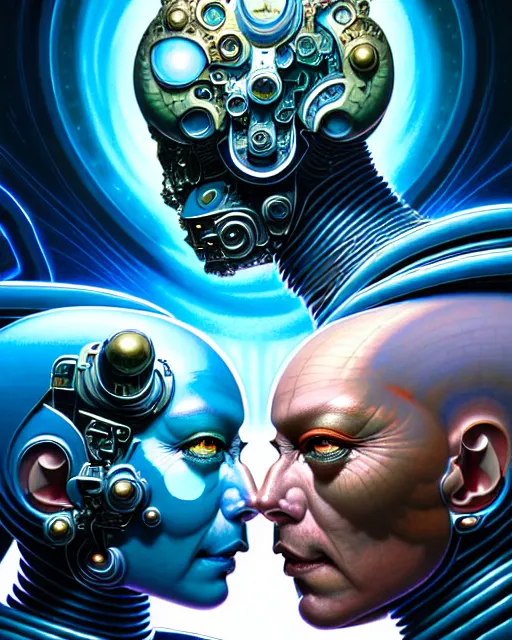 Image similar to a portrait of gemini man and woman fantasy character portrait made of fractals facing each other, ultra realistic, wide angle, intricate details, the fifth element artifacts, highly detailed by peter mohrbacher, hajime sorayama, wayne barlowe, boris vallejo, aaron horkey, gaston bussiere, craig mullins