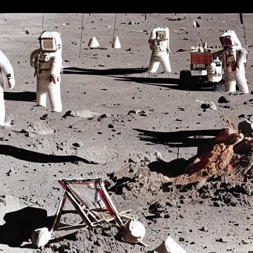 Prompt: full - color 1 9 7 2 photo of an ancient alien temple on the moon being excavated by archaeologists wearing space - suits at a dig - site. high - quality professional journalistic photography from time magazine.