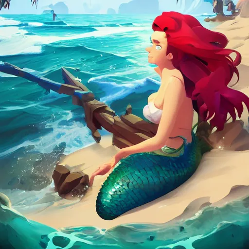 Image similar to painting mermaid treasure on sea of thieves game avatar hero smooth face median photoshop filter cutout vector, behance hd by jesper ejsing, by rhads, makoto shinkai and lois van baarle, ilya kuvshinov, rossdraws global illumination