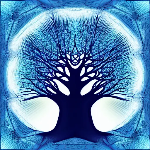 Prompt: digital art, recursion, fractal tree, blue colors,