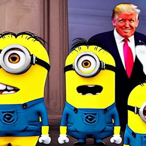 Prompt: the minions meet donald trump