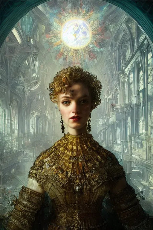 Prompt: city made out of fractured glass, intricate, elegant, sun shining through, art by rembrandt, tom bagshaw, and quentin mabille