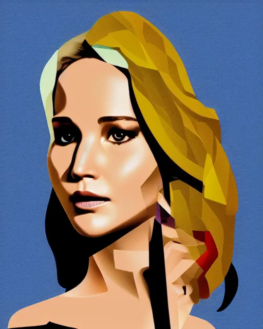 Image similar to cubist portrait of jennifer lawrence cutout digital illustration cartoon colorful beeple