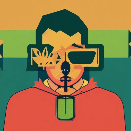 Prompt: Marijuana profile picture by Sachin Teng, symetrical, Vector , Leaf Green, Green smoke, Impressive, Award Winning, Warm, Good Vibes, Positive, geometric shapes, energetic, intricate background, graffiti, street art:2 by Sachin Teng:4