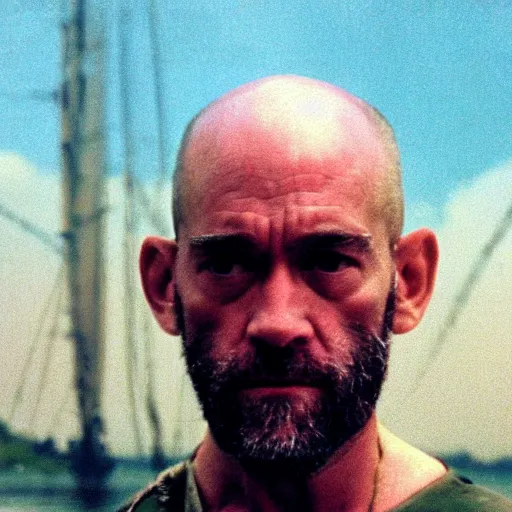 Image similar to michael stipe as captain benjamin in apocalypse now, 8k resolution, full HD, cinematic lighting, award winning, anatomically correct