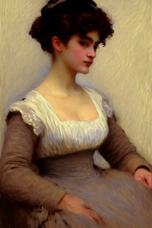 Image similar to victorian lady, painting by monet, bouguereau, detailed art, artstation