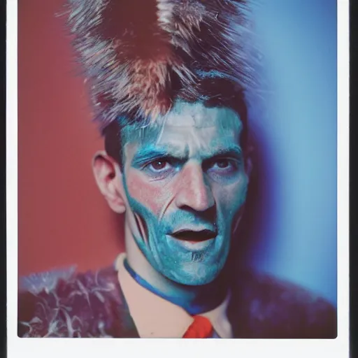 Prompt: an albanian cyborg in antarctica, 9 0 s polaroid, colored, by jamel shabbaz, robert mapplethorpe, davide sorrenti