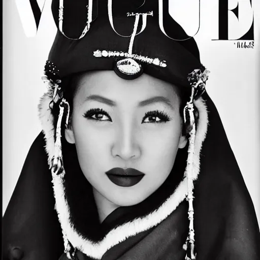 Image similar to a beautiful professional photograph by hamir sardar, herb ritts and ellen von unwerh for the cover of vogue magazine of a beautiful and unusually attractive tibetan female fashion model looking at the camera in a flirtatious way, zeiss 5 0 mm f 1. 8 lens