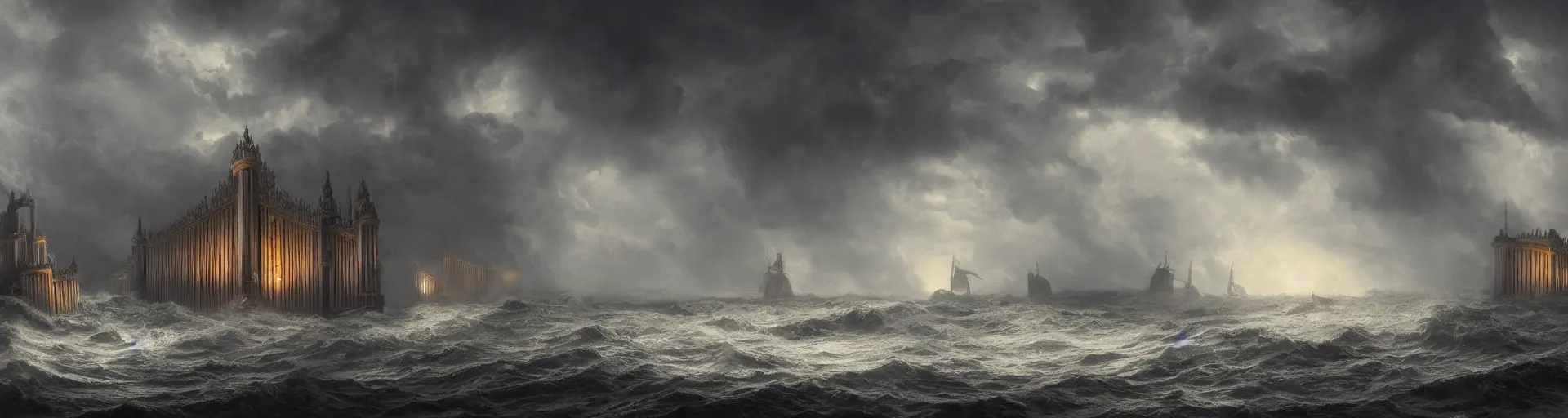 Prompt: A highly detailed matte painting of a huge pipe organ in a stormy sea in a storm, fog, rain, volumetric lighting, unreal engine 5 hd render, 8K resolution, trending on artstation