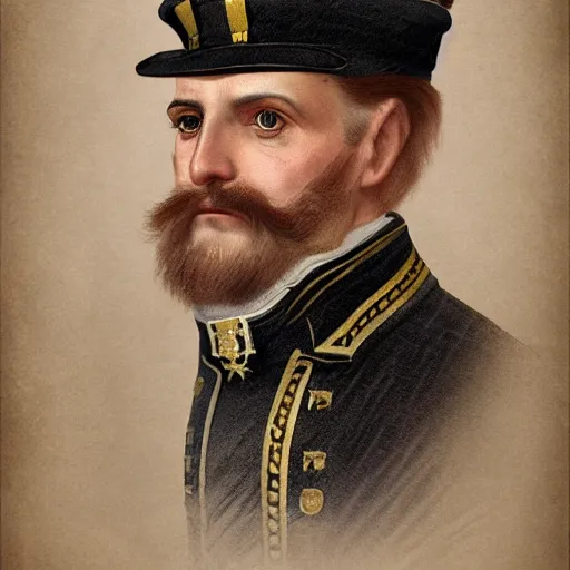 Image similar to man wearing a 19th century admiral uniform, intricate, elegant, highly detailed, digital painting, artstation, concept art, matte, sharp focus, illustration