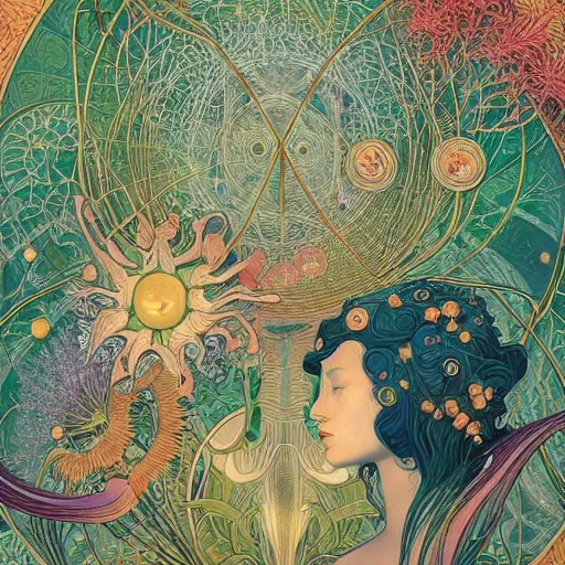 Image similar to the green hour, a beautiful art nouveau abstract painting by aaron jasinski and ernst haeckel and victo ngai