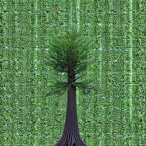 Image similar to “ hd photograph of a miniature 3 d pine tree model made of digital pixels ”