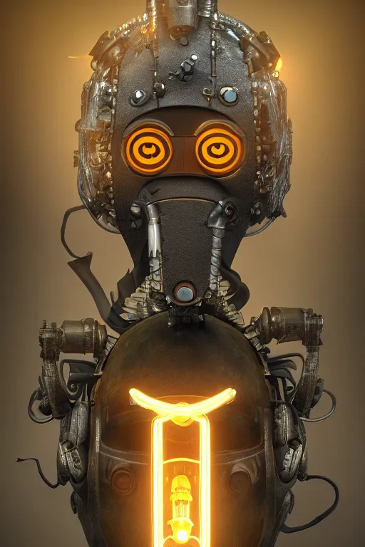 Image similar to steampunk mask minimalist fantasy art robot ninja helmet, global illumination ray tracing hdr fanart arstation by sung choi and eric pfeiffer and gabriel garza and casper konefal radiating a glowing aura