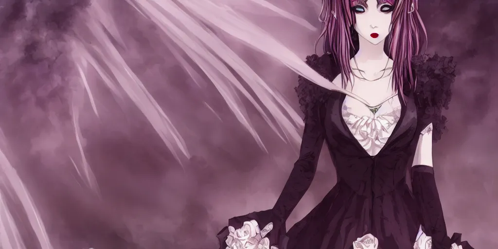 Image similar to vampire bride, full body portrait, anime aesthetic, cinematic, dramatic, ominous, symmetrical