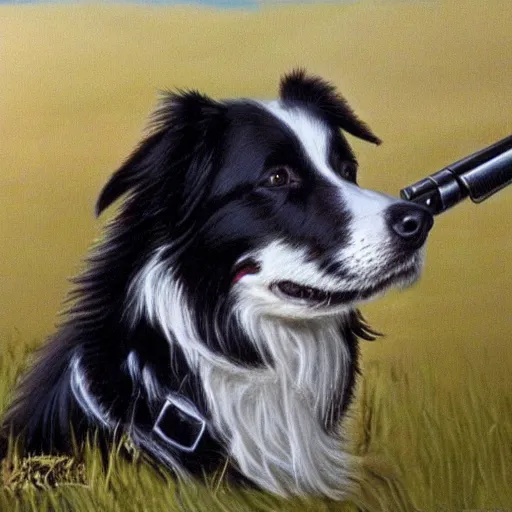 Image similar to border collie with a 1 2 gauge, 8 k, realistic,