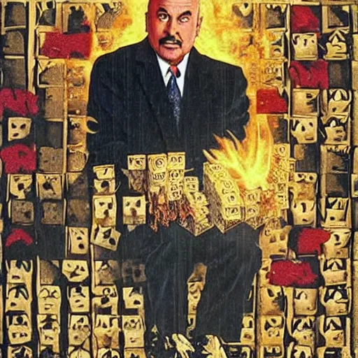 Prompt: Dr. Phil is Hellraiser, storms, angry, chaotic, fire, lava, rapture, holy, stinky, Norman Rockwell, Thomas Kinkade,