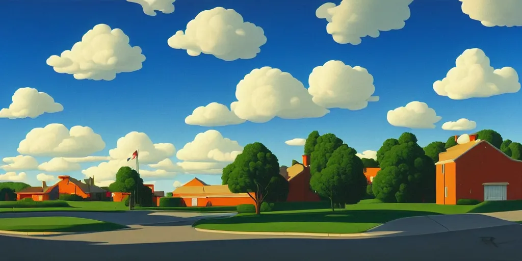 Prompt: homer simpson clouds, blue sky, summer evening, kenton nelson