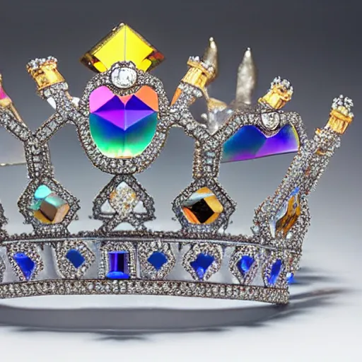 Image similar to a crown made of bismuth crystal and herkimer diamonds