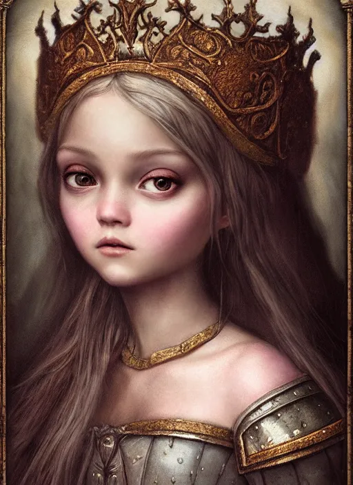 Prompt: highly detailed closeup portrait of a fairytale medieval princess, unreal engine, nicoletta ceccoli, mark ryden, lostfish, earl norem, global illumination, god rays, detailed and intricate environment