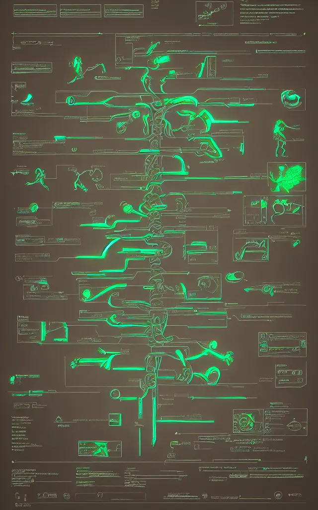 Image similar to alien glyphs hierarchical outline diagram with translucent overlay panel showing well designed futuristic software user interface for movie, great composition and information design, concept art, cinematic, trending on artstation, 4 k