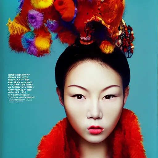 Image similar to photo of chinese beauty by Martin Schoeller by Terry Richardson by Mark Mann by Richard Avedon, magazine cover, colorful, sharpen, 4k, 85mm, award winning
