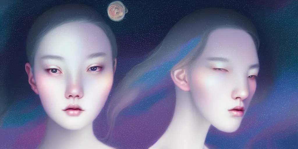 Image similar to breathtaking delicate detailed concept art painting faces with starry night inside, by hsiao - ron cheng, bizarre compositions, exquisite detail, pastel colors, 8 k