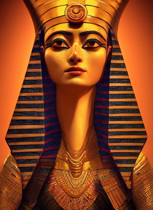 Image similar to an anthropomorphic beautiful female wizard of pharaoh portrait wearing robe, fine art, award winning, intricate, elegant, sharp focus, octane render, hyperrealistic, cinematic lighting, highly detailed, digital painting, 8 k concept art, art by jamie hewlett and z. w. gu, masterpiece, trending on artstation, 8 k