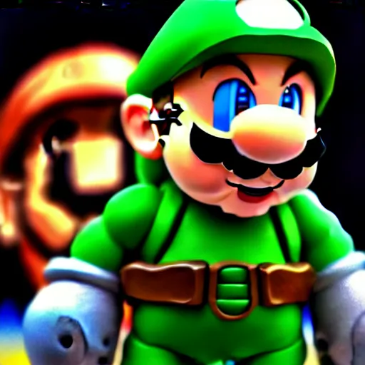 Image similar to Super Mario as Master Chief, highly detailed, extremely high quality, HD, 4k, 8k, Canon 300mm, professional photographer, 40mp, lifelike, top-rated, award winning, realistic, detailed lighting, detailed shadows, sharp, no blur, edited, corrected, trending