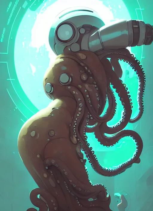 Prompt: portrait of cute octopus tentacle space girl, warhammer, cyberpunk by atey ghailan, by greg rutkowski, by greg tocchini, by james gilleard, by joe gb fenton, by in kaethe butcher, dynamic lighting, gradient light blue, brown, blonde cream and white color in scheme, grunge aesthetic, black background