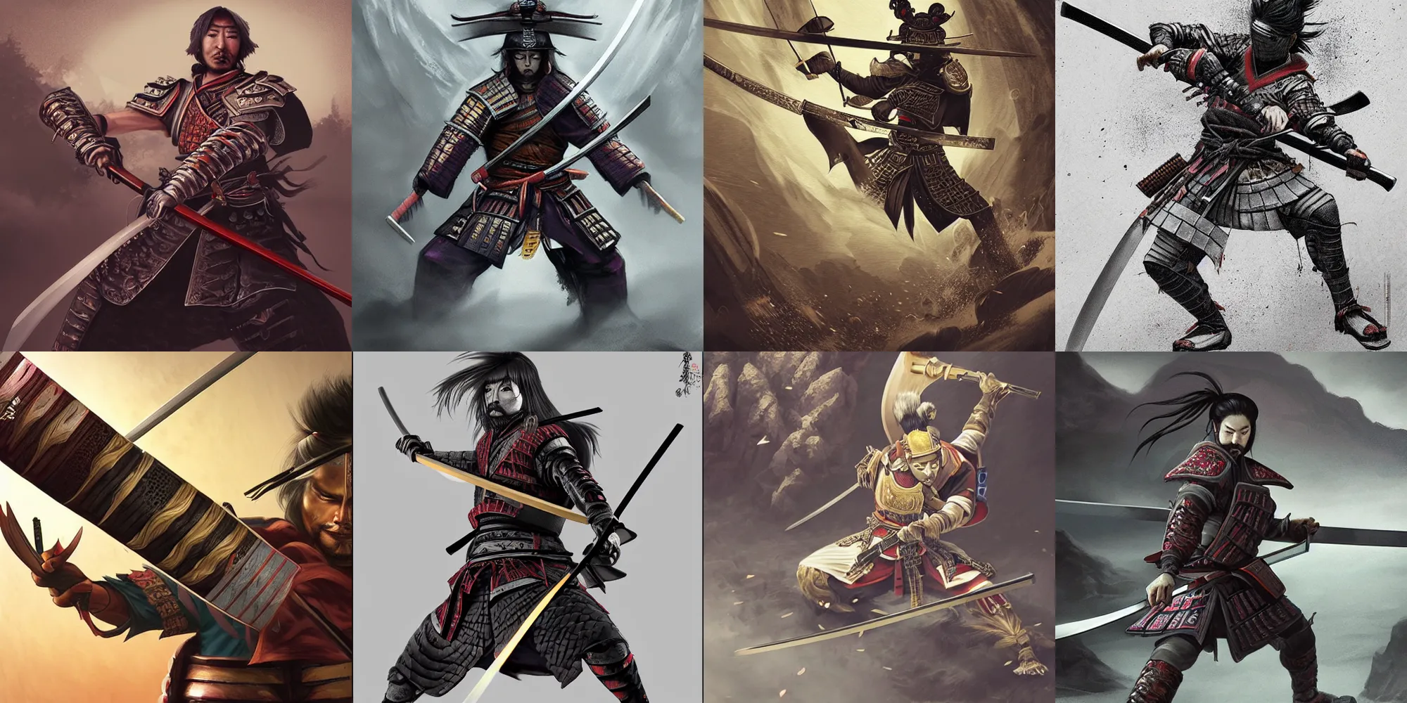 Prompt: epic samurai wielding a magnificent katana, fantasy 8k art, trending on artstation, insanely detailed