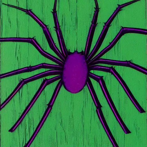 Prompt: spider, purple and green, style of hydro74, woodblock