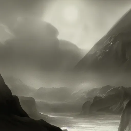 Image similar to the coming of a new age, black and white matte painting